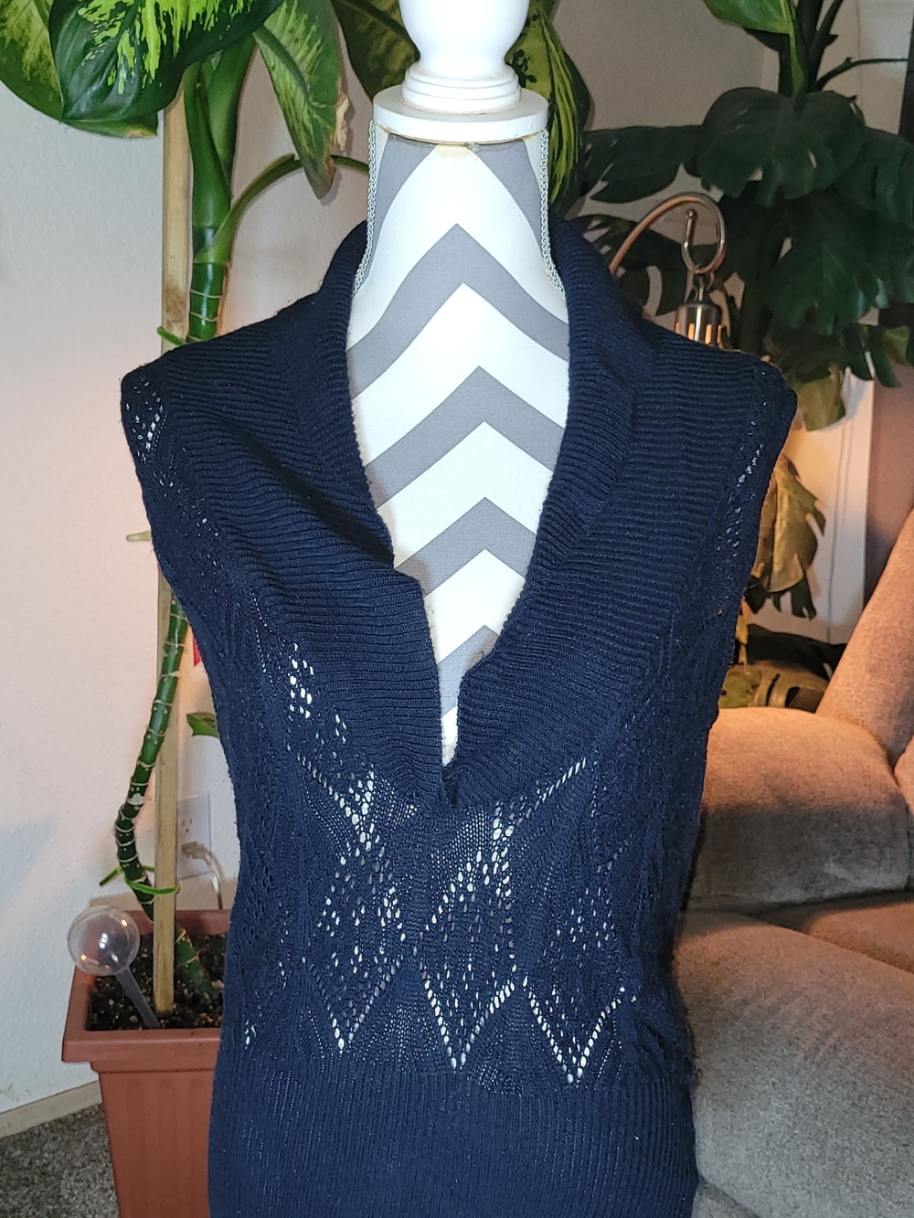 Wet Seal Navy Open-Weave V-Neck Sweater Vest